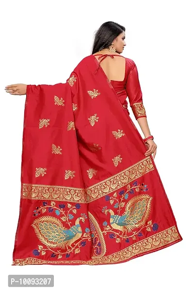 ABHI D DESIGN Jacquard Woven Kanjivaram (Not Printed) Art Silk Banarasi Saree With Blouse Piece (red)-thumb4