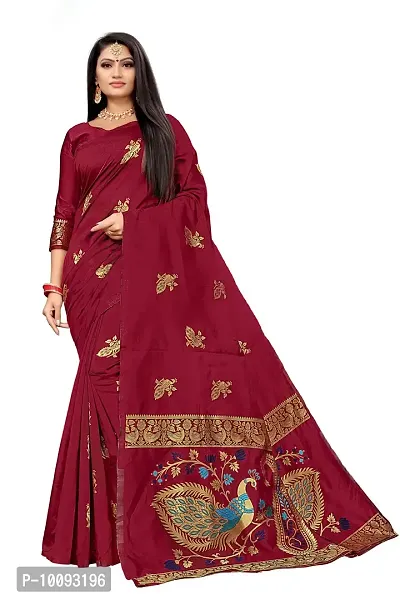 ADD ABHI D DESIGN Women's Jacquard Woven Kanjivaram Art Silk Banarasi Saree with Blouse Piece (Maroon)