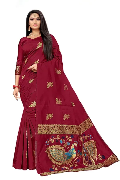 ADD ABHI D DESIGN Women's Jacquard Woven Kanjivaram Art Silk Banarasi Saree with Blouse Piece (Maroon)