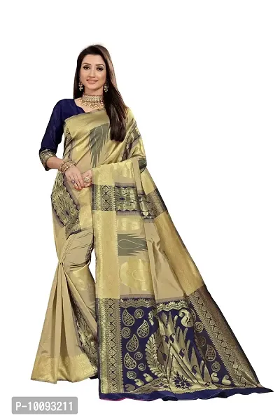 ABHI D DESIGN Women's Banarasi Silk Blend Saree With Unstitched Blouse Piece (blue)-thumb0