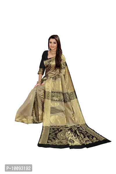 ABHI D DESIGN Women's Banarasi Silk Blend Saree With Unstitched Blouse Piece (black)-thumb4