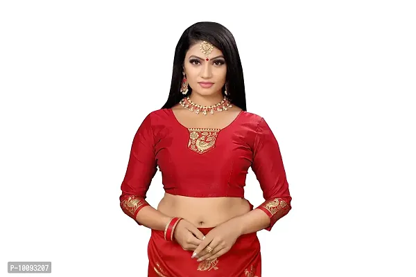 ABHI D DESIGN Jacquard Woven Kanjivaram (Not Printed) Art Silk Banarasi Saree With Blouse Piece (red)-thumb5