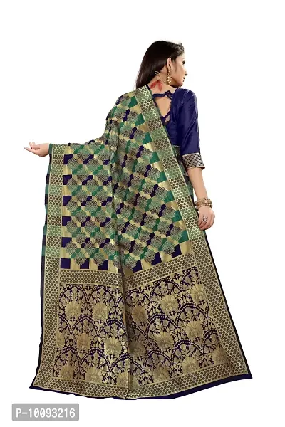 ABHI D DESIGN Banarasi Silk Saree with Unstitched Blouse Piece (blue)-thumb3