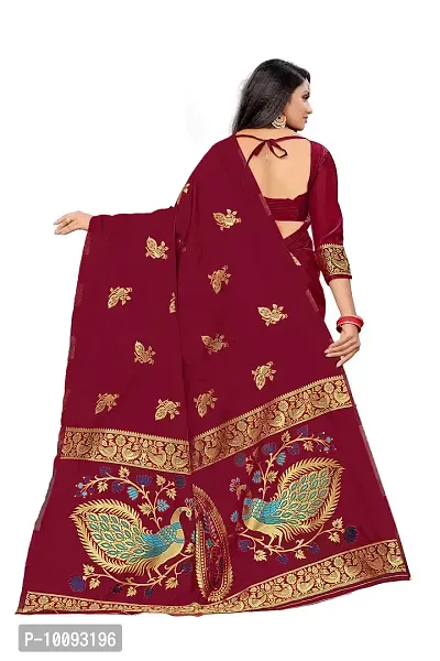 ADD ABHI D DESIGN Women's Jacquard Woven Kanjivaram Art Silk Banarasi Saree with Blouse Piece (Maroon)-thumb4