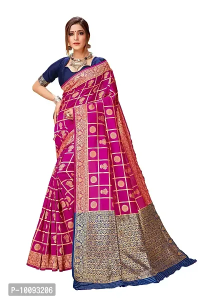 ABHI D DESIGN Women's Banarasi Silk Saree With Blouse Piece (pink)