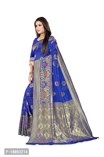 ABHI D DESIGN Women's Banarasi Silk Saree With Blouse Piece (royal blue)