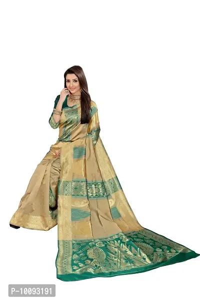 ABHI D DESIGN Women's Banarasi Silk Blend Saree With Unstitched Blouse Piece (green)-thumb4