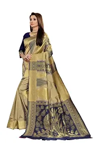 ABHI D DESIGN Women's Banarasi Silk Blend Saree With Unstitched Blouse Piece (blue)-thumb1