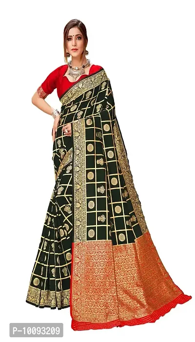 ABHI D DESIGN Women's Banarasi Silk Saree With Blouse Piece (black)-thumb0