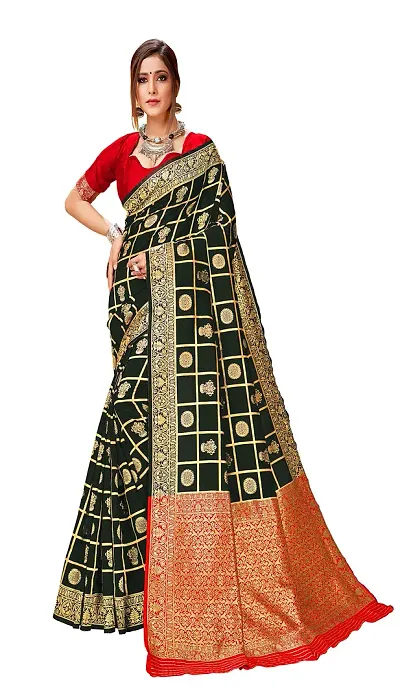 ABHI D DESIGN Women's Banarasi Silk Saree With Blouse Piece (black)