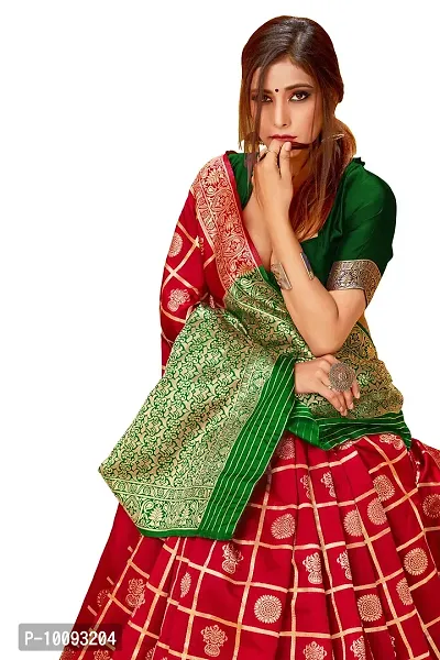ABHI D DESIGN Women's Banarasi Silk Saree With Blouse Piece (red)-thumb4