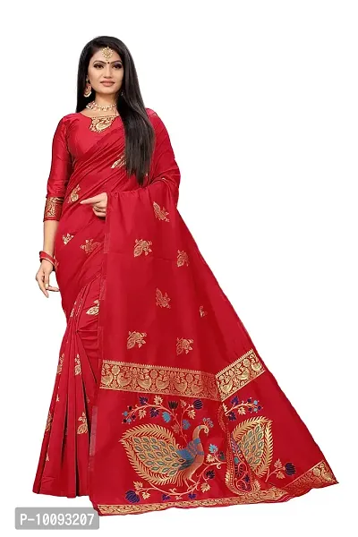 ABHI D DESIGN Jacquard Woven Kanjivaram (Not Printed) Art Silk Banarasi Saree With Blouse Piece (red)