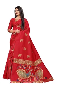 ABHI D DESIGN Jacquard Woven Kanjivaram (Not Printed) Art Silk Banarasi Saree With Blouse Piece (red)-thumb1