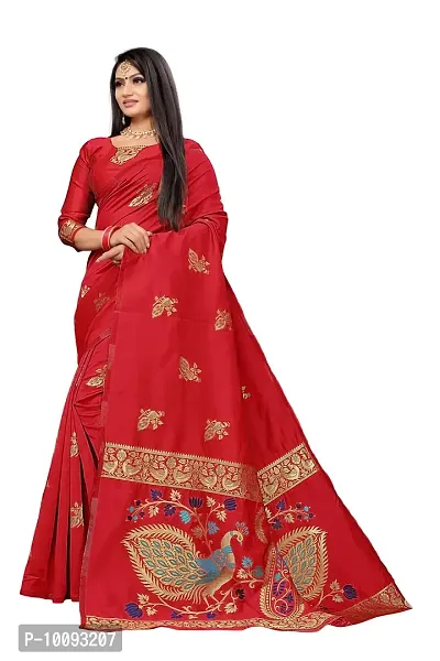 ABHI D DESIGN Jacquard Woven Kanjivaram (Not Printed) Art Silk Banarasi Saree With Blouse Piece (red)-thumb2