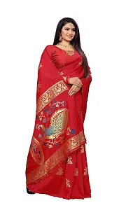 ABHI D DESIGN Jacquard Woven Kanjivaram (Not Printed) Art Silk Banarasi Saree With Blouse Piece (red)-thumb2