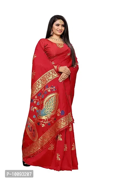 ABHI D DESIGN Jacquard Woven Kanjivaram (Not Printed) Art Silk Banarasi Saree With Blouse Piece (red)-thumb3