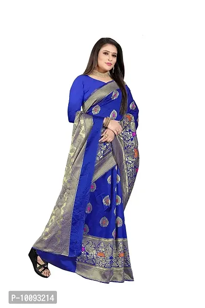 ABHI D DESIGN Women's Banarasi Silk Saree With Blouse Piece (royal blue)-thumb2