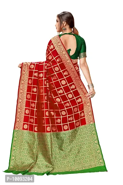 ABHI D DESIGN Women's Banarasi Silk Saree With Blouse Piece (red)-thumb2