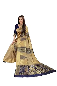 ABHI D DESIGN Women's Banarasi Silk Blend Saree With Unstitched Blouse Piece (blue)-thumb3