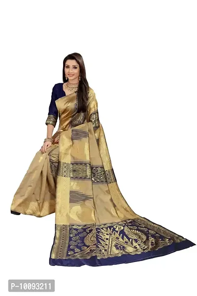 ABHI D DESIGN Women's Banarasi Silk Blend Saree With Unstitched Blouse Piece (blue)-thumb4