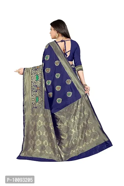 ABHI D DESIGN Women's Banarasi Silk Saree With Blouse Piece (nevy blue)-thumb4