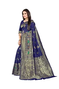ABHI D DESIGN Women's Banarasi Silk Saree With Blouse Piece (nevy blue)-thumb1