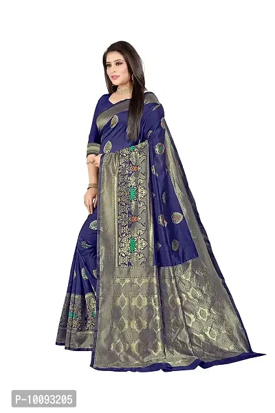 ABHI D DESIGN Women's Banarasi Silk Saree With Blouse Piece (nevy blue)-thumb2