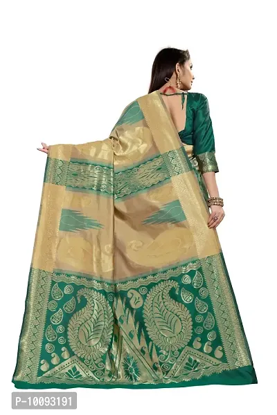 ABHI D DESIGN Women's Banarasi Silk Blend Saree With Unstitched Blouse Piece (green)-thumb3