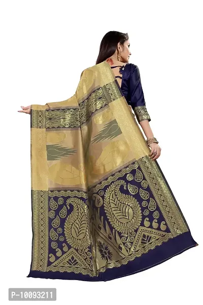 ABHI D DESIGN Women's Banarasi Silk Blend Saree With Unstitched Blouse Piece (blue)-thumb3