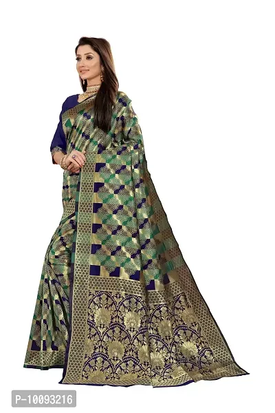 ABHI D DESIGN Banarasi Silk Saree with Unstitched Blouse Piece (blue)-thumb2