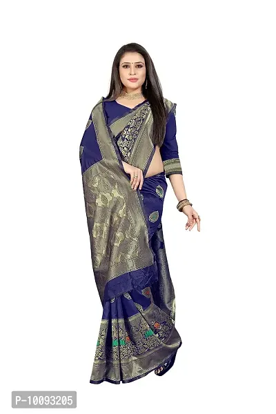 ABHI D DESIGN Women's Banarasi Silk Saree With Blouse Piece (nevy blue)-thumb3