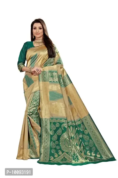 ABHI D DESIGN Women's Banarasi Silk Blend Saree With Unstitched Blouse Piece (green)-thumb0