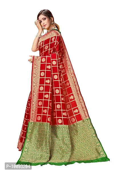 ABHI D DESIGN Women's Banarasi Silk Saree With Blouse Piece (red)-thumb0