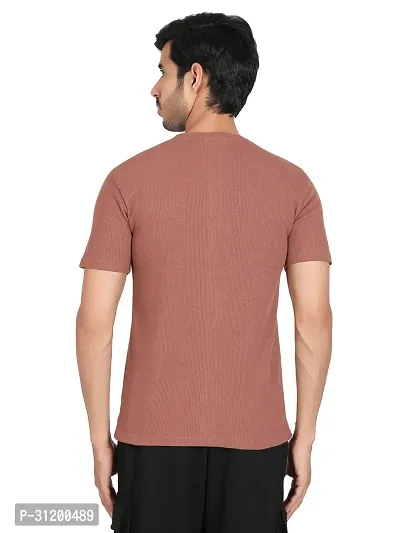 Reliable Brown Cotton Blend Solid T-Shirt For Men-thumb2