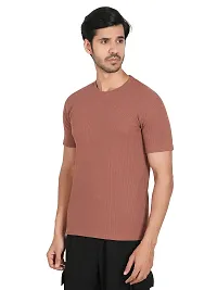 Reliable Brown Cotton Blend Solid T-Shirt For Men-thumb2