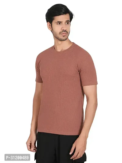 Reliable Brown Cotton Blend Solid T-Shirt For Men-thumb3