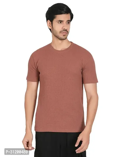 Reliable Brown Cotton Blend Solid T-Shirt For Men