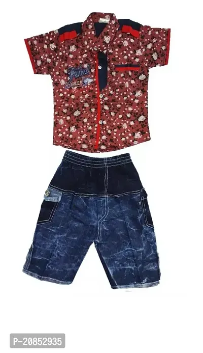 Stylish Cotton Multicoloured Printed Shirt With Shorts For Boys-thumb0