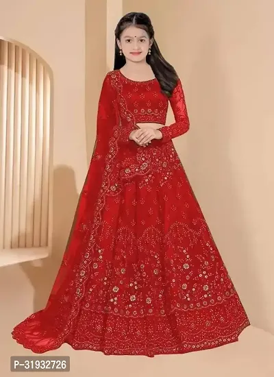 Stylish Red Net Lehenga Cholis For Girls-thumb0