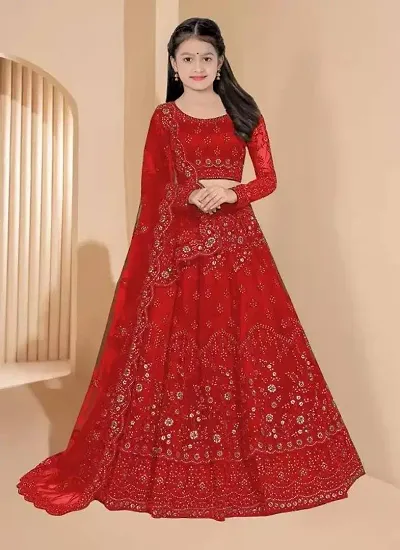 Alluring Net Embellished Lehenga Cholis For Girls