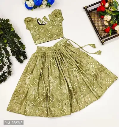 Stylish Green Rayon Lehenga Cholis For Girls-thumb0