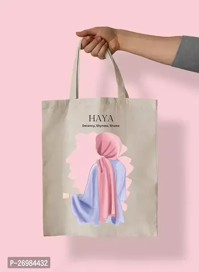 Stylish Off White Canvas Printed Tote Bags For Women-thumb0