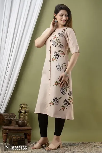 Beautiful Straight Brown Floral Print Cotton Kurta For Women-thumb3