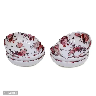 Melamine Crockery Melamine Floral Bowl (200 ml Each, White) -Set of 6 Pcs-thumb2