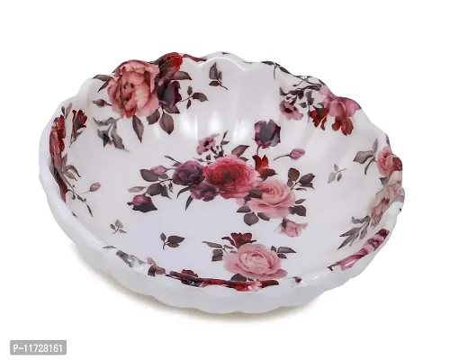 Melamine Crockery Melamine Floral Bowl (200 ml Each, White) -Set of 6 Pcs