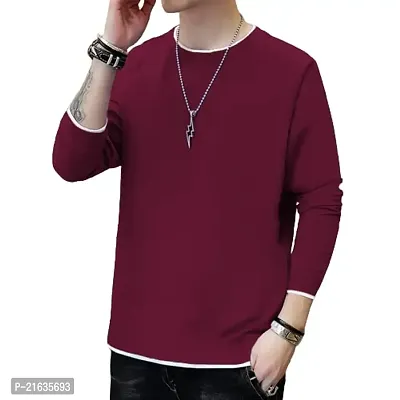 Stylish Maroon Cotton Blend Tees For Men