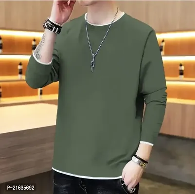 Stylish Green Cotton Blend Tees For Men