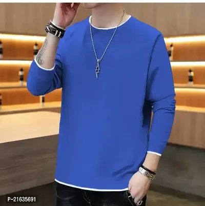 Stylish Blue Cotton Blend Tees For Men-thumb0