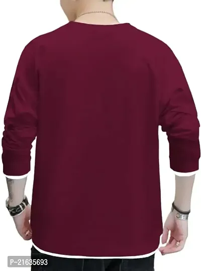 Stylish Maroon Cotton Blend Tees For Men-thumb2