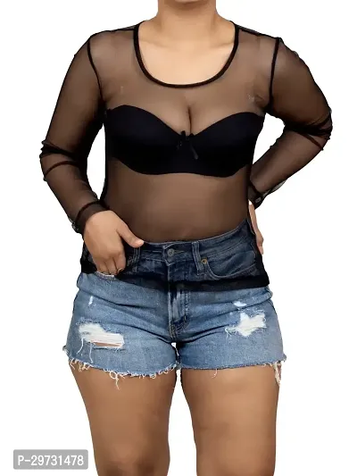 Summer Ready Girls See Through Black Mesh Fitted Top For  Women